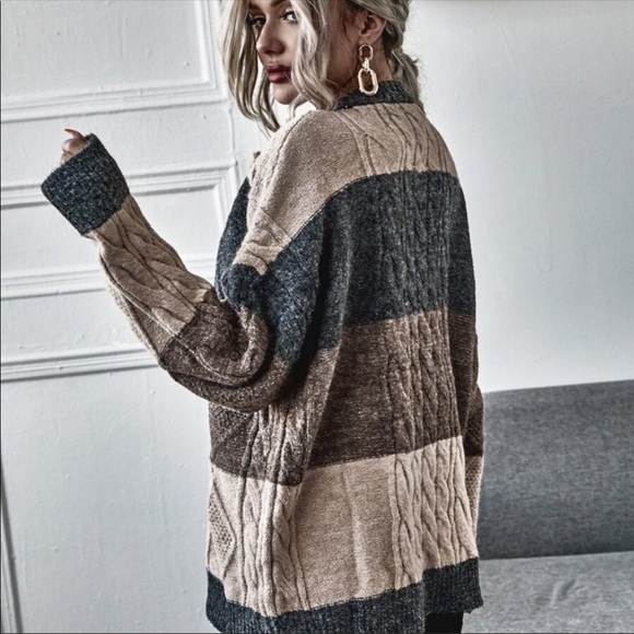 💃🏻 ♥️LAST ONE ♥️ANDREA Color block stripe cable knit sweater - Picture 3 of 8